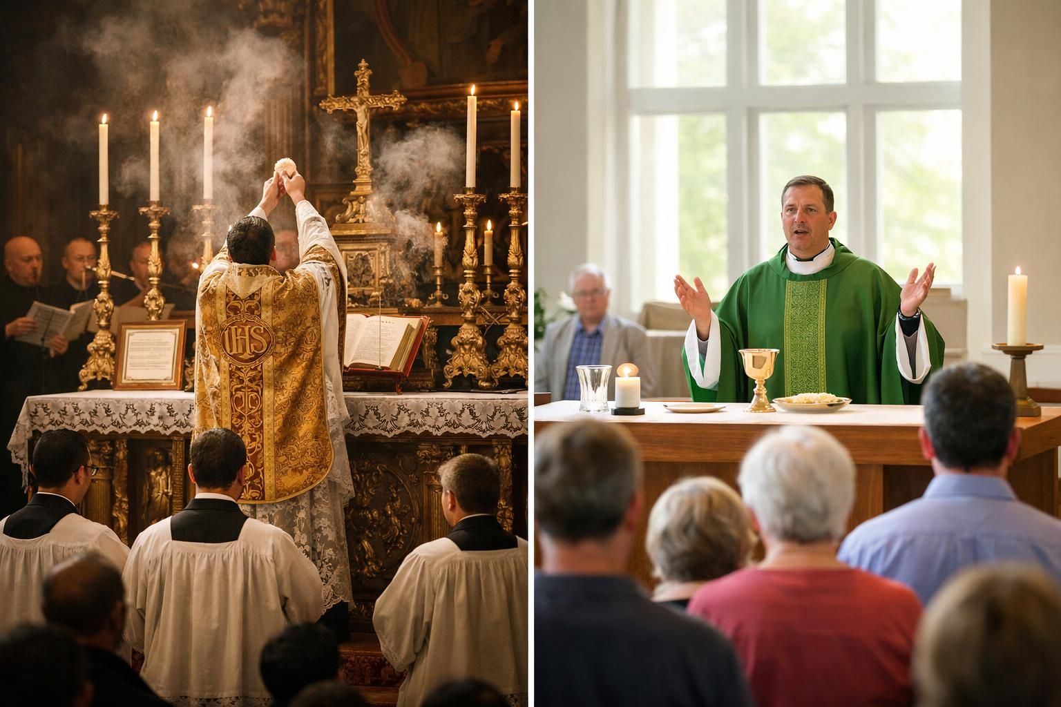 découvrez un tableau comparatif détaillé mettant en lumière les différences visibles entre le rite romain et le rite tridentin, pour mieux comprendre ces deux formes liturgiques catholiques.